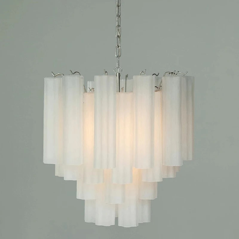 Art Deco Stained Glass Tube Chandelier – Luxury Ceiling Pendant Light Elegant lighting fixture perfect for kitchen islands, dining rooms, or any upscale interior space. Adds a touch of sophistication and style.