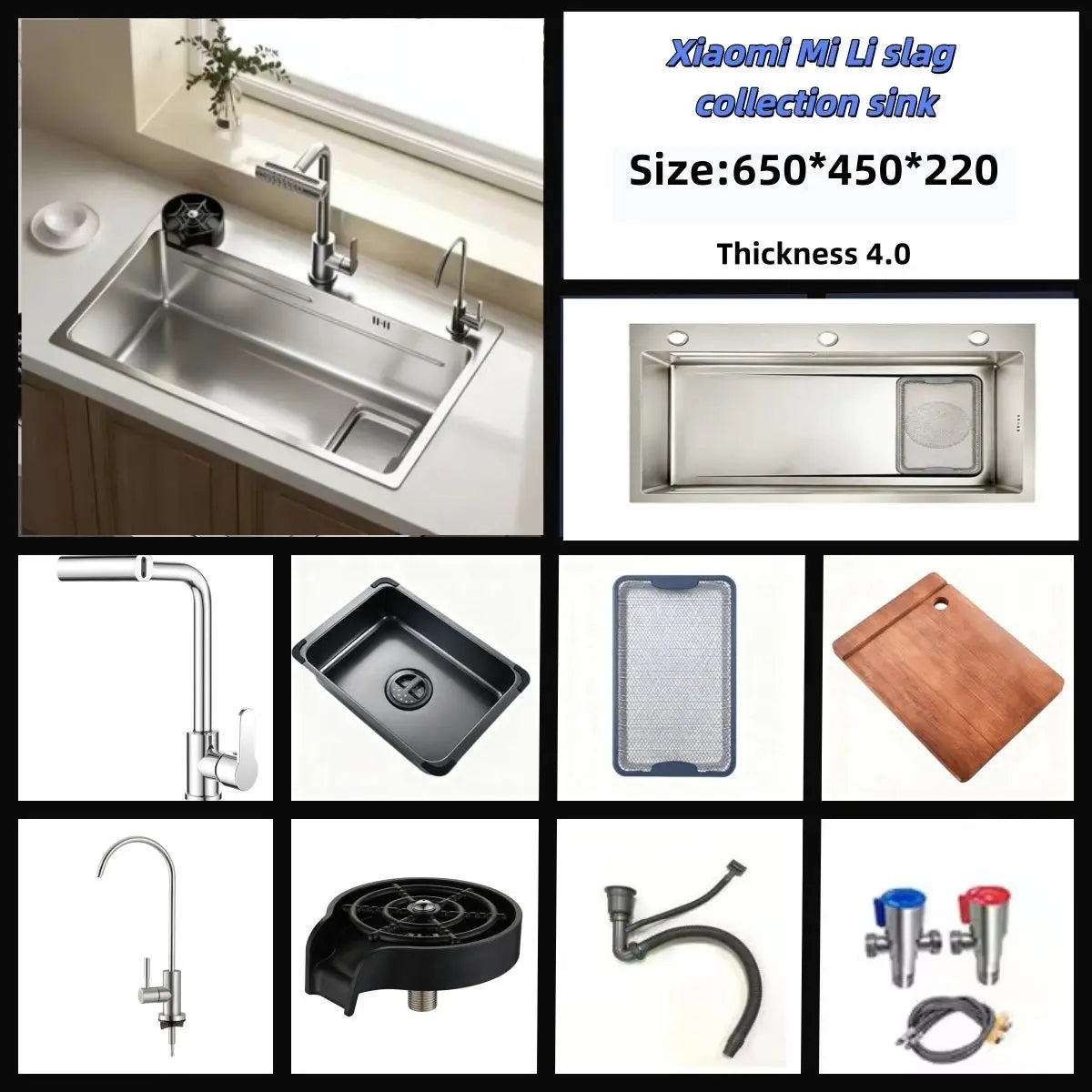 Large Single-basin Sink Drain Multifunctional Smart Kitchen Sink Nano-embossed Slag Collection Sink