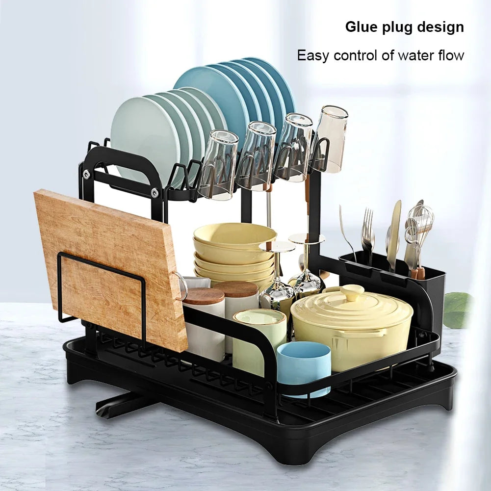 New 360° rotating storage rack double-layer kitchen tableware drying rack with drain tableware storage rack for tableware