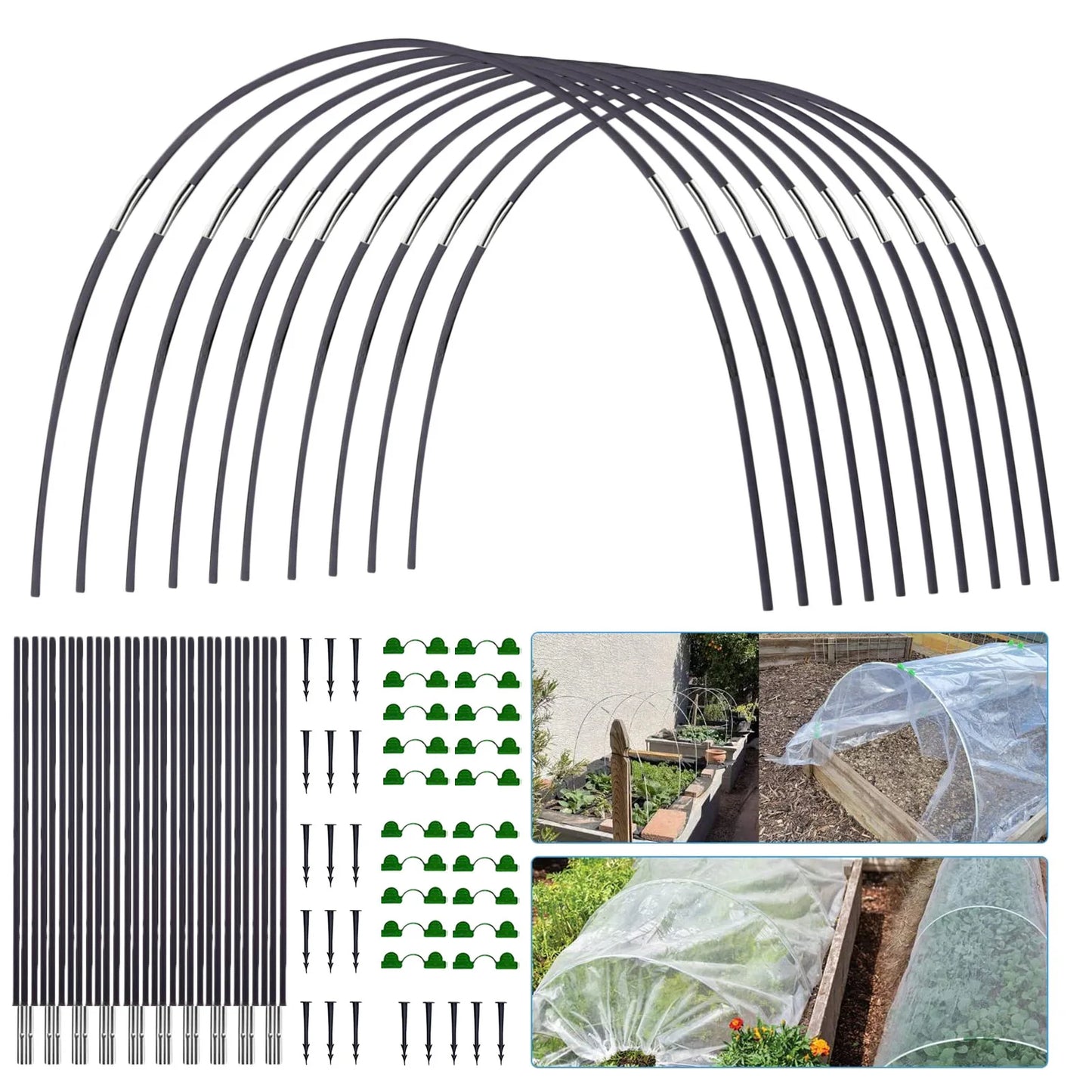 Greenhouse Hoops Set Gardening Folding Fiber Rod Set Arch Shed Bracket Garden Greenhouse Seedling Plant Hoop Grow Tunnel Support