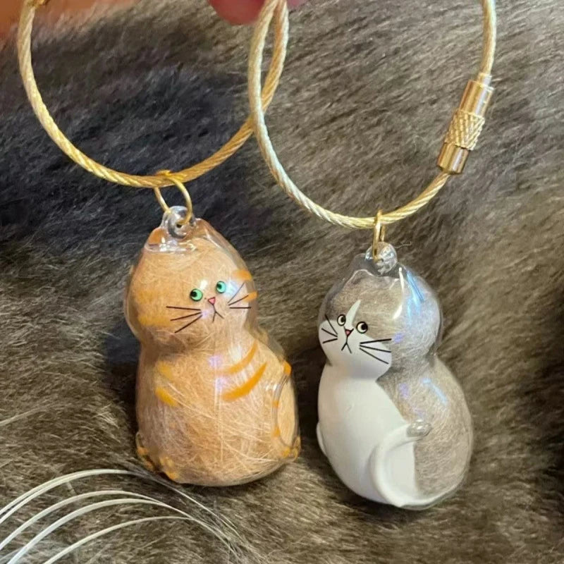2Pcs Transparent Cat Fur Storage Box Pendant Cat Hair Capsule Commemorative Collection Bag Pendant Keychain Cat Accessories