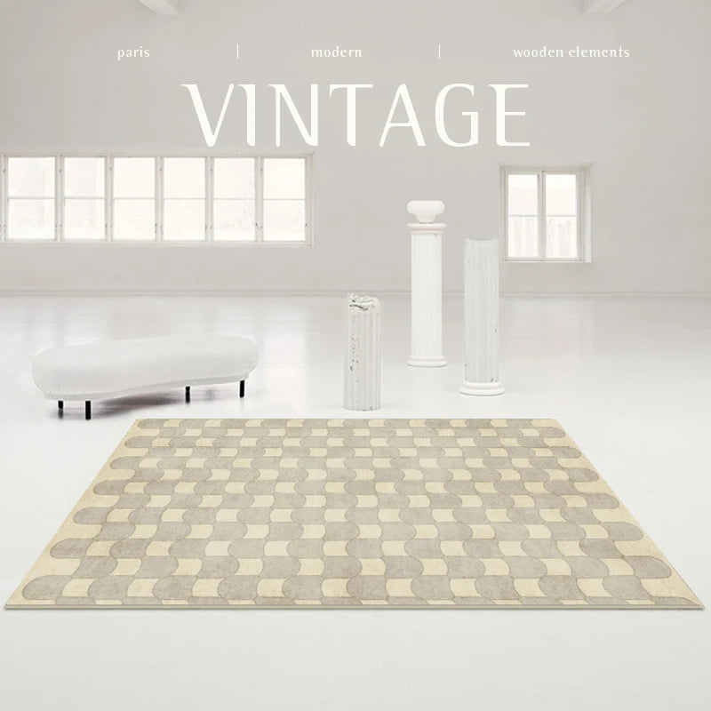 French Retro Rugs for Bedroom Checkerboard Living Room Decoration Carpet Ins Wind Plaid Bedside Floor Mat Large Area Plush Rug