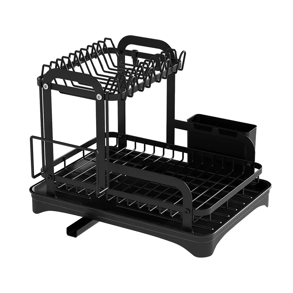 New 360° rotating storage rack double-layer kitchen tableware drying rack with drain tableware storage rack for tableware