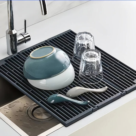 Folding Dish Drying Rack Sink Draining Shelf Vegetable Fruit Washing Stand Cutlery Storage Holder Kitchen Organization Accessory