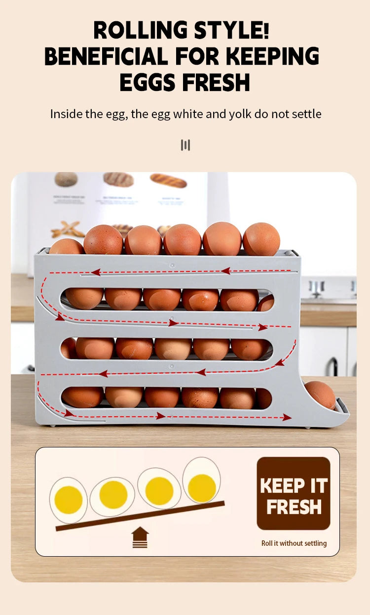 NASAN Egg Holder Egg Dispenser Auto Rolling Egg Tray Storage Organizer Space-Saving Egg Roller Rack 4 Tier Rolling Egg Holders