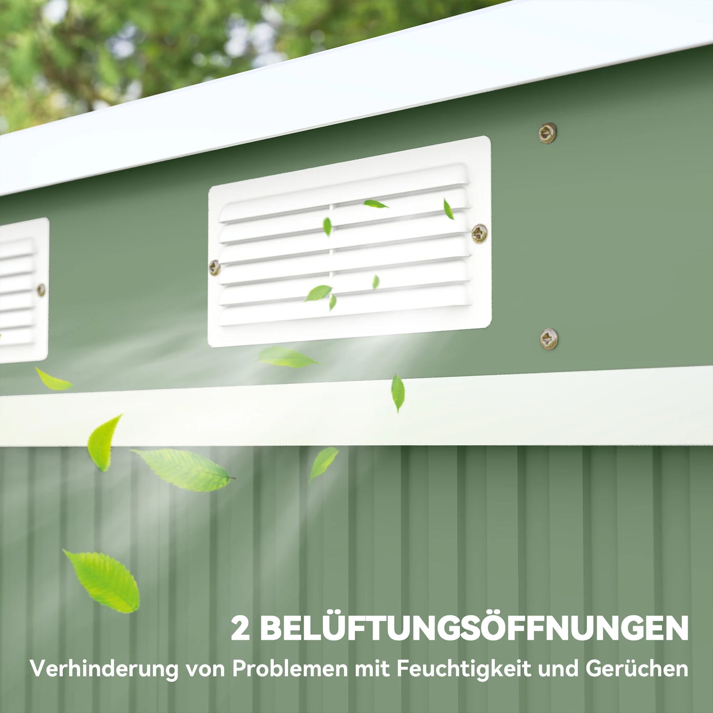 Outsunny tool shed 2.42 m², garden shed with ventilation window, sliding door, Green