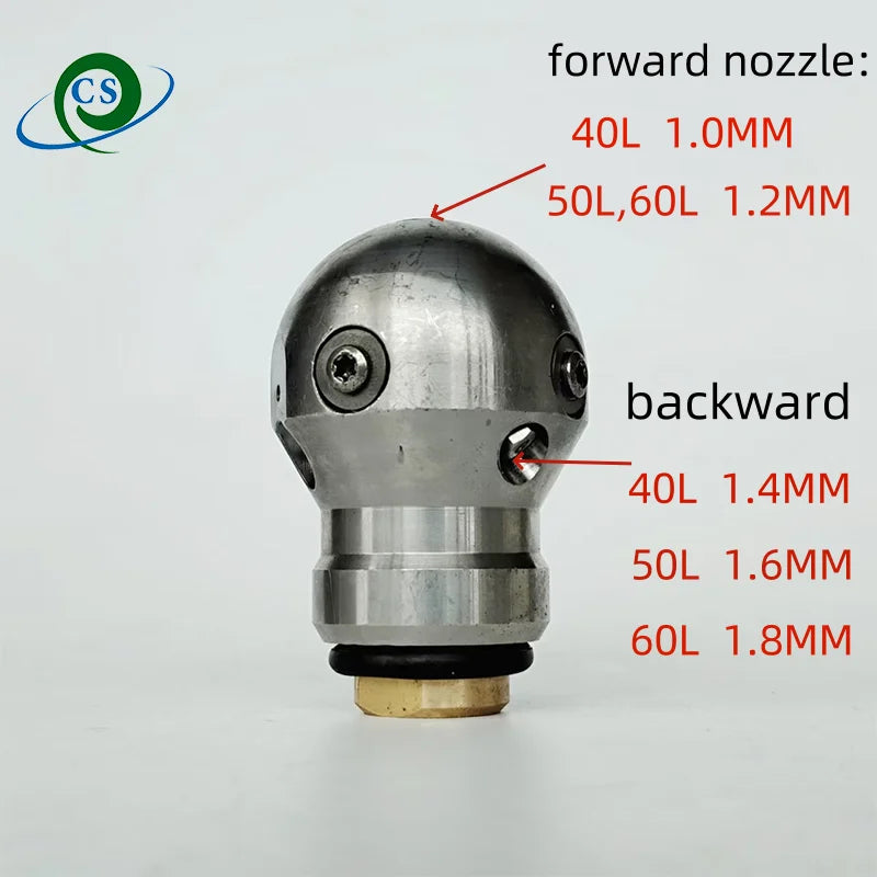 High quality ss sewer cleaning dredge cutter nozzle warthog high pressure washing WT-3/8 Rotating Ball spherical jetter nozzle