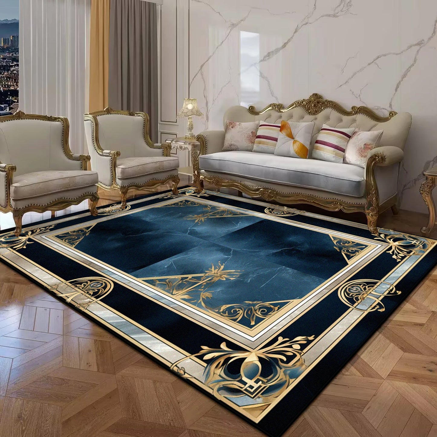 Black Gold Marble Luxury Carpet for Living Room Decorations Sofa Table Large Area Rugs Balcony Long Floor Mat Anti-slip Doormat