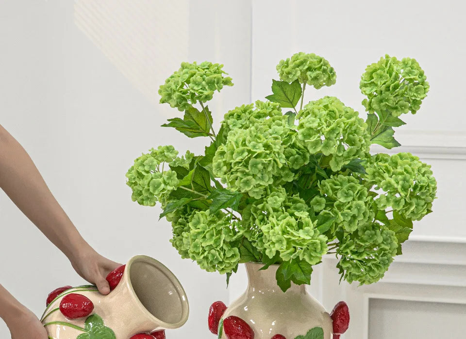 Emboss Strawberry Vase Ceramic Vase Children's Room Artifact Floral Accessories Fruit Pot Flowerpot Home Decoration Accessories
