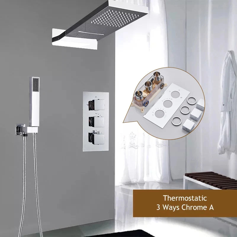 Thermostatic shower syste Waterfall Shower Faucet Concealed Shower r Wall Mounted Shower Column Hot And Cold Mixing Valve