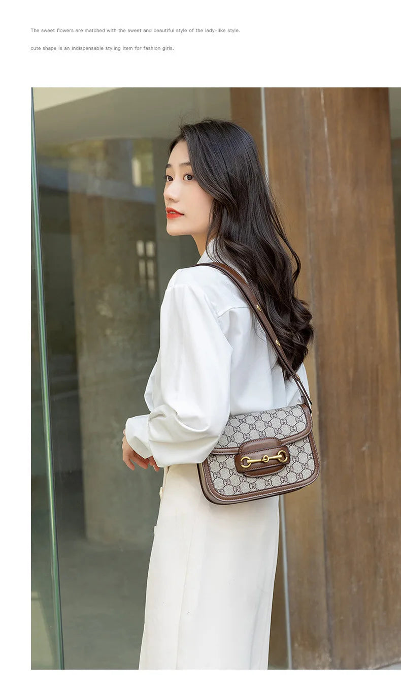 Ladies Genuine Leather Saddle Bag Versatile Crossbody Trendy underarm and single-shoulder design with a sleek, modern look. Compact, stylish, and perfect for everyday fashion.