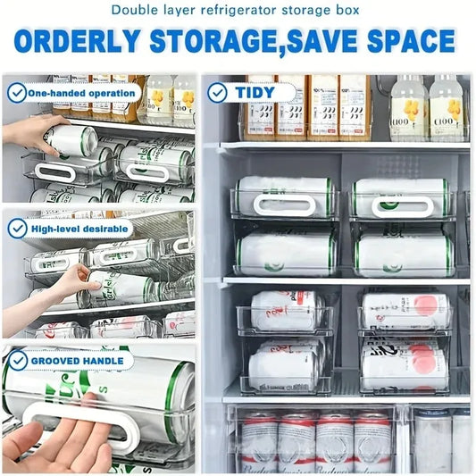 1/2Tier Soda Can Dispenser for Refrigerator Stackable Drink Organizer for Fridge, Clear Plastic Refrigerator Organizer Bins