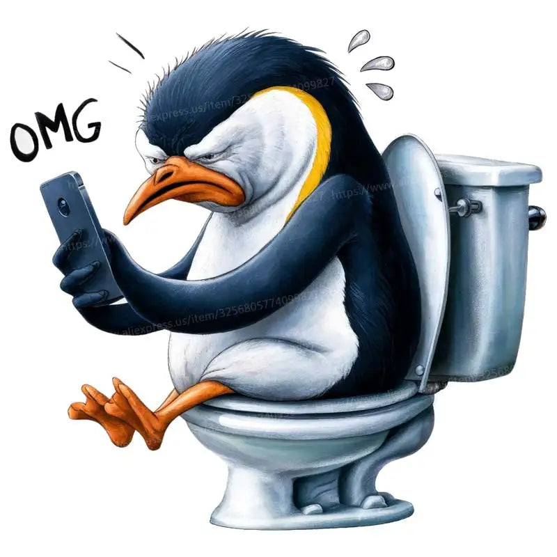 Funny Toilet Lid Stickers – Squirrels, Penguins & Raccoons Cute cartoon animals “sitting” on the toilet  instant bathroom humor! Waterproof, easy-peel decals for lid, cover or tank. Great for home, guest bath, or funny gifts. Wholesale available