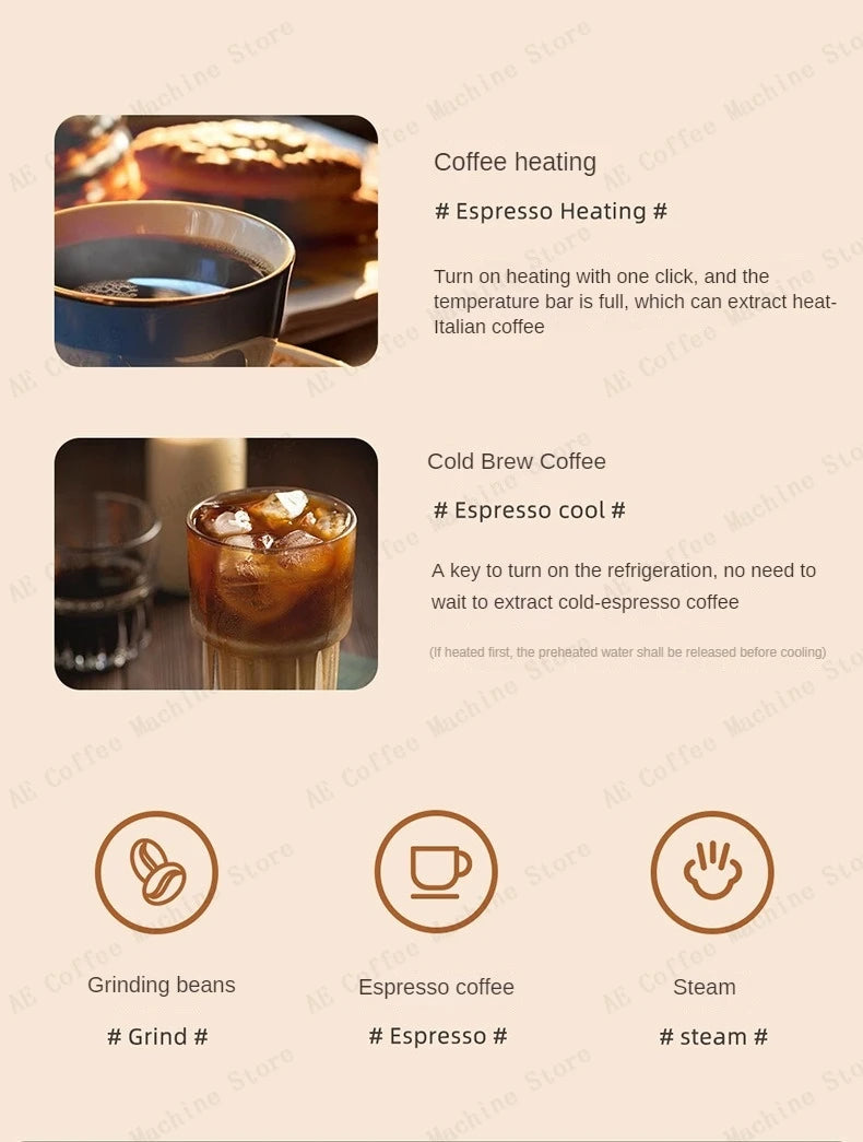 Semi-automatic Grinding and Extraction Espresso Machine, Steam milk espresso coffee machine, Can Extract Cold/hot Coffee