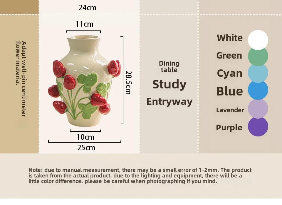 Emboss Strawberry Vase Ceramic Vase Children's Room Artifact Floral Accessories Fruit Pot Flowerpot Home Decoration Accessories