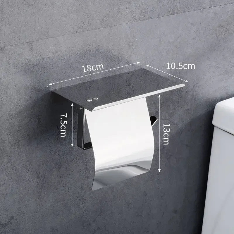 Toilet paper rack 304 stainless steel tissue holder, mobile phone rack, non-punching bathroom roll holder