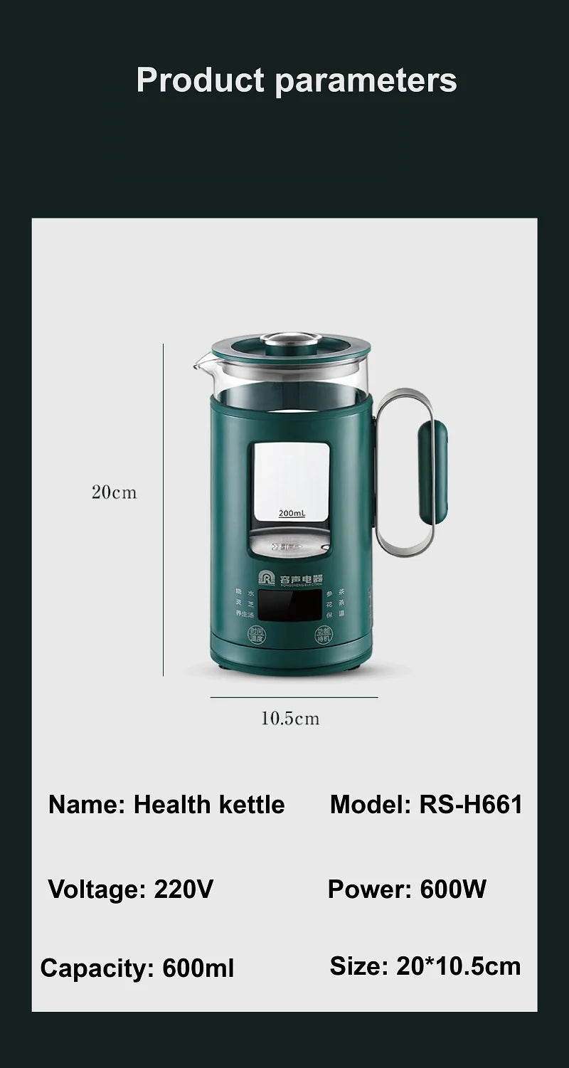 600ml Smart Tea Maker Portable Mini Health Pot Home Travel Multi-function Electric Kettle Automatic keep warm Kettle 220V