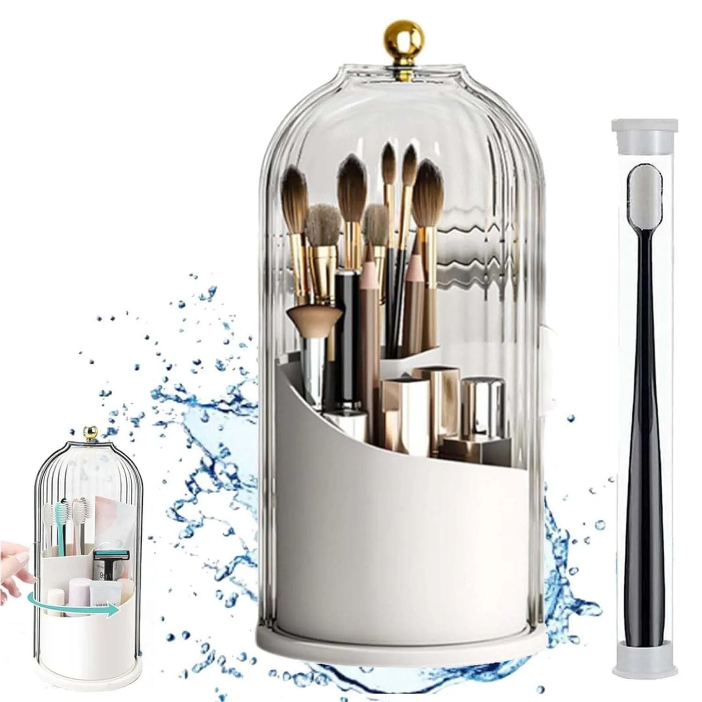 New 360° Rotating Multifuntional Organizer Clear Makeup Brush Vanity Organizer High-end Simple Makeup Brush Holder With Lid