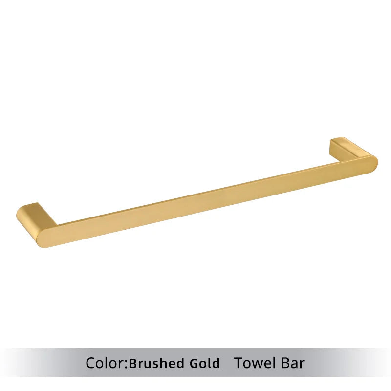 Brushed Gold  Bathroom Accessories Sets 4 Wall Mounted Towel Bar Robe Hooks Toilet Paper Roll Holder Stainless Steel Hardware