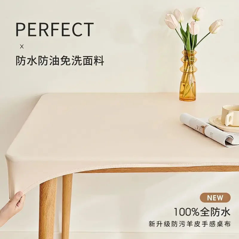 90 x 180cm Leather surface Waterproof Oil-proof Tablecloth Cover for Dining Table Square Surrounded Table Mat Elastic Protection