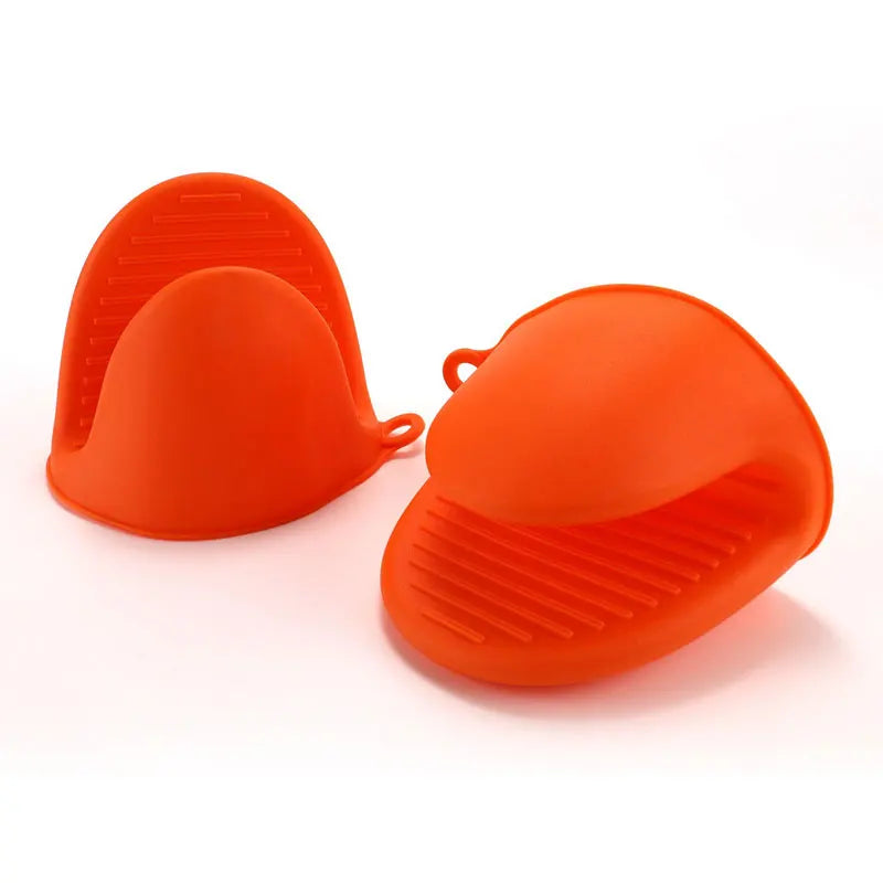 2pcs Mini Oven Gloves Silicone Heat Resistant Cooking Gloves Insulated Non-slip Gloves Clip Pot Rack Cooking Oven Gloves