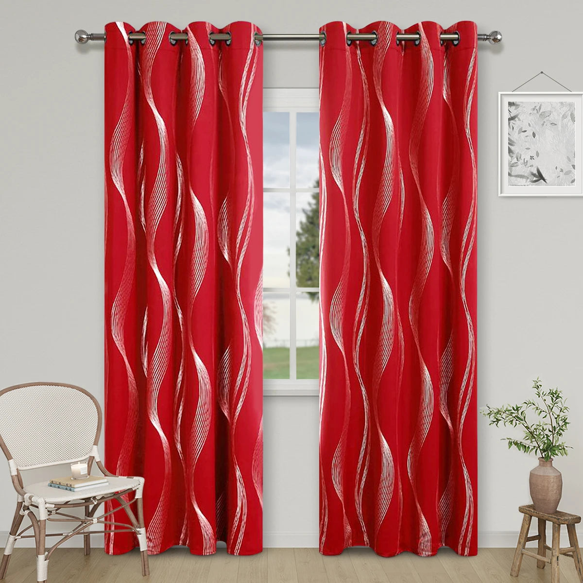 1pc High Precision Silver Embossed Wave Pattern Blackout Curtain, window Curtains for living room bedroom kitchen home decor
