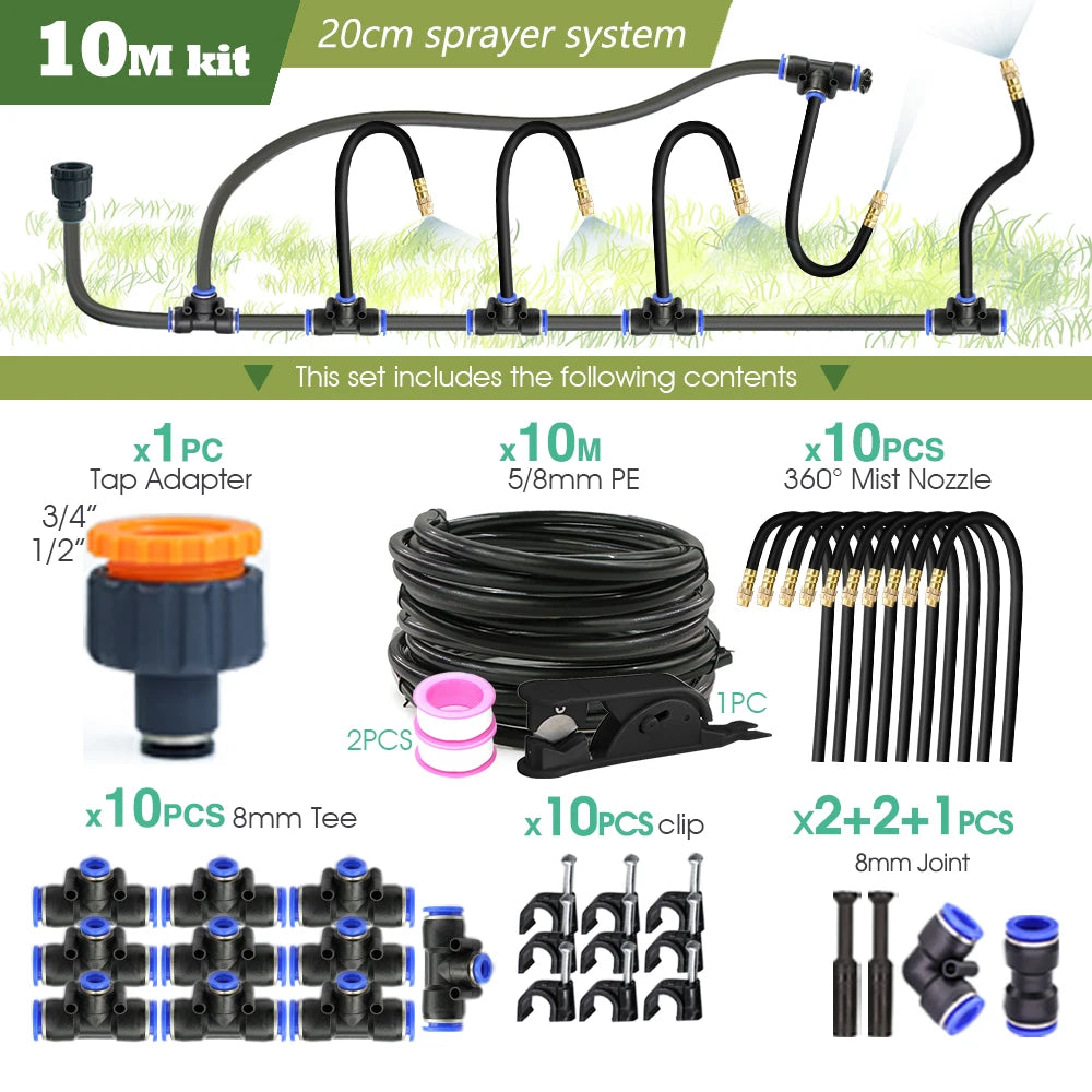 Black 8mm PE Hose 20cm Flexible Nozzle Misting Watering System 45/60/80/100W Self-priming Pump Adjustable Sprayer Kit for Garden