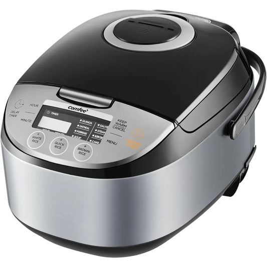 Portable 6 Cups Uncooked Non-Stick Rice Cooker with Fuzzy Logic Technology 24-Hour Timer Delay 11 Presets Steame