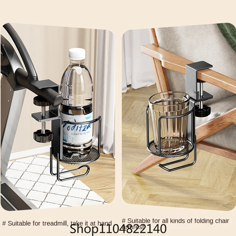 2 in 1 No Drill Desk Cup Holder Adjustable Upgraded Arm Clamp Stand 360 Degree Rotating Table Edge Clamp Anti-Fall Cup Holder