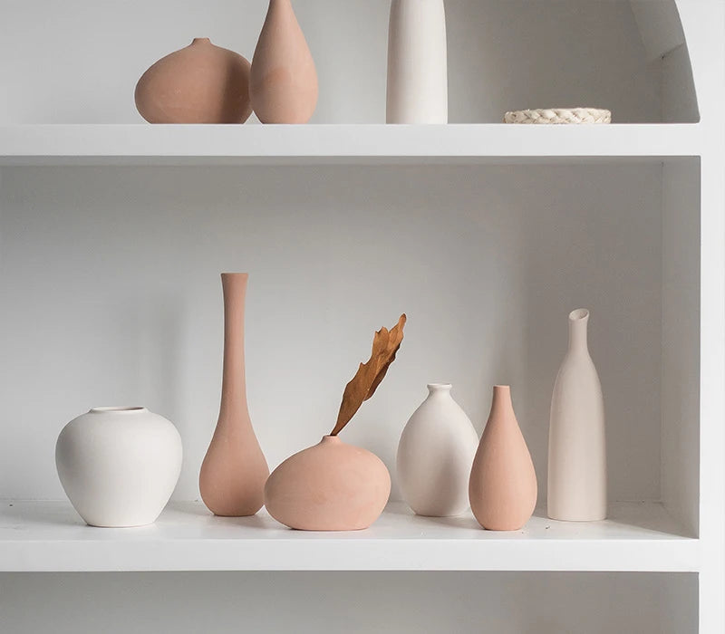 Nordic Modern Vegetarian Ceramic Vase Home Living Room Decoration Ornaments Dried Flower Arrangement Retro Pastoral Vase Crafts