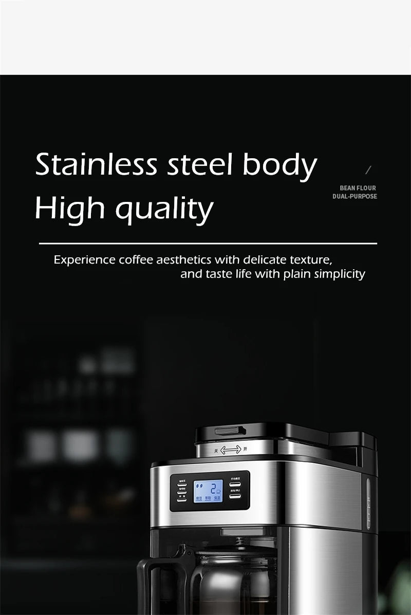 Fully automatic American coffee machine，Coffee beans or powder can be used，Electric grinding drip coffee machine 2-in-1