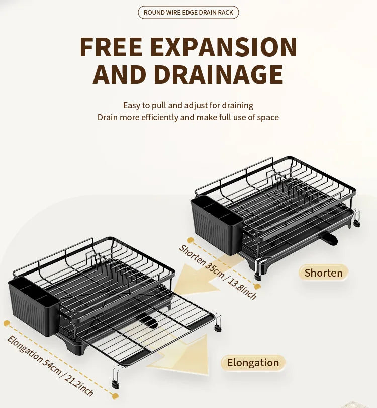 Dish Drying Rack - Extendable Dish Rack, Large Sink Drying Dish Drainer for Kitchen Counter, Stainless Steel Dish Strainer