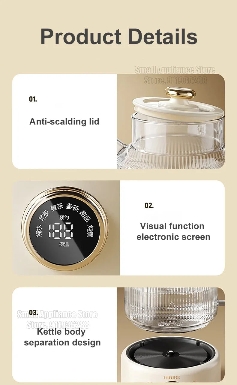 OIDIRE 220v Glass Electric Kettle Health Preserving Pot Tea Maker With Filter Reservation Temperature Adjustable Multi Cooker