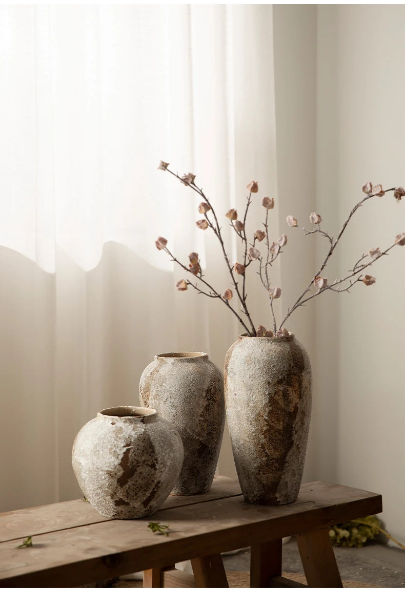 Hydroponic Flower Arranging Ceramic Vase Mottled Retro Chinese Pottery Jars Decorative Decorations for Living Room TV Cabinets