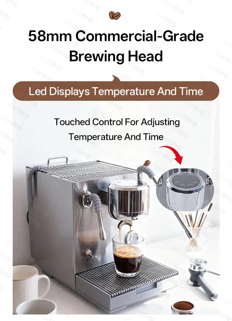 CAFOVO E120 Semi-automatic Espresso Machine ULKA Pump 9Bar OPV System Dual Boiler with OLED Display for Cafe Coffee Maker 220V