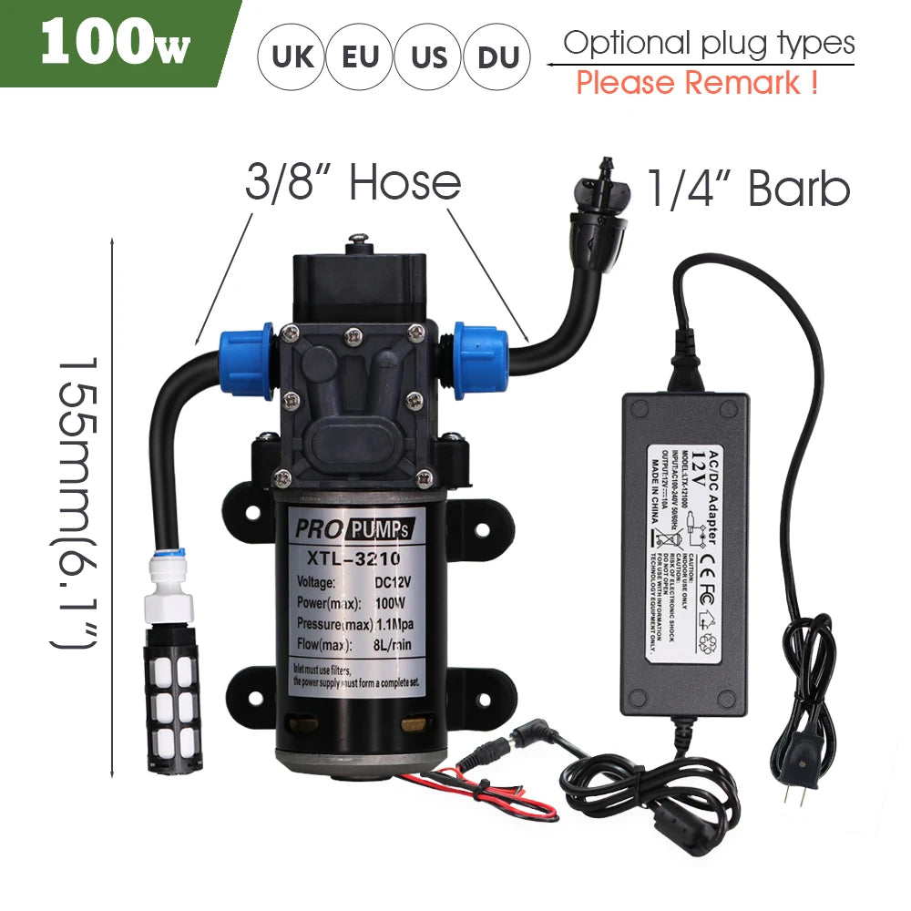 Black 8mm PE Hose 20cm Flexible Nozzle Misting Watering System 45/60/80/100W Self-priming Pump Adjustable Sprayer Kit for Garden