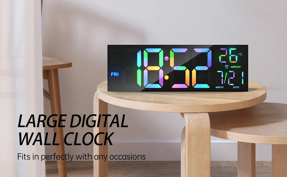 Digital Wall Clock Large Display 16.2" Digital Wall Clock with RGB Color Changing Remote Control Automatic Brightness LED Watch