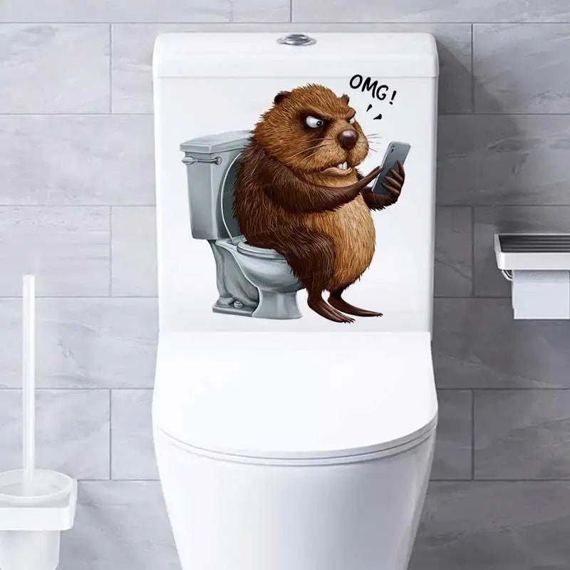 Funny Toilet Lid Stickers – Squirrels, Penguins & Raccoons Cute cartoon animals “sitting” on the toilet  instant bathroom humor! Waterproof, easy-peel decals for lid, cover or tank. Great for home, guest bath, or funny gifts. Wholesale available
