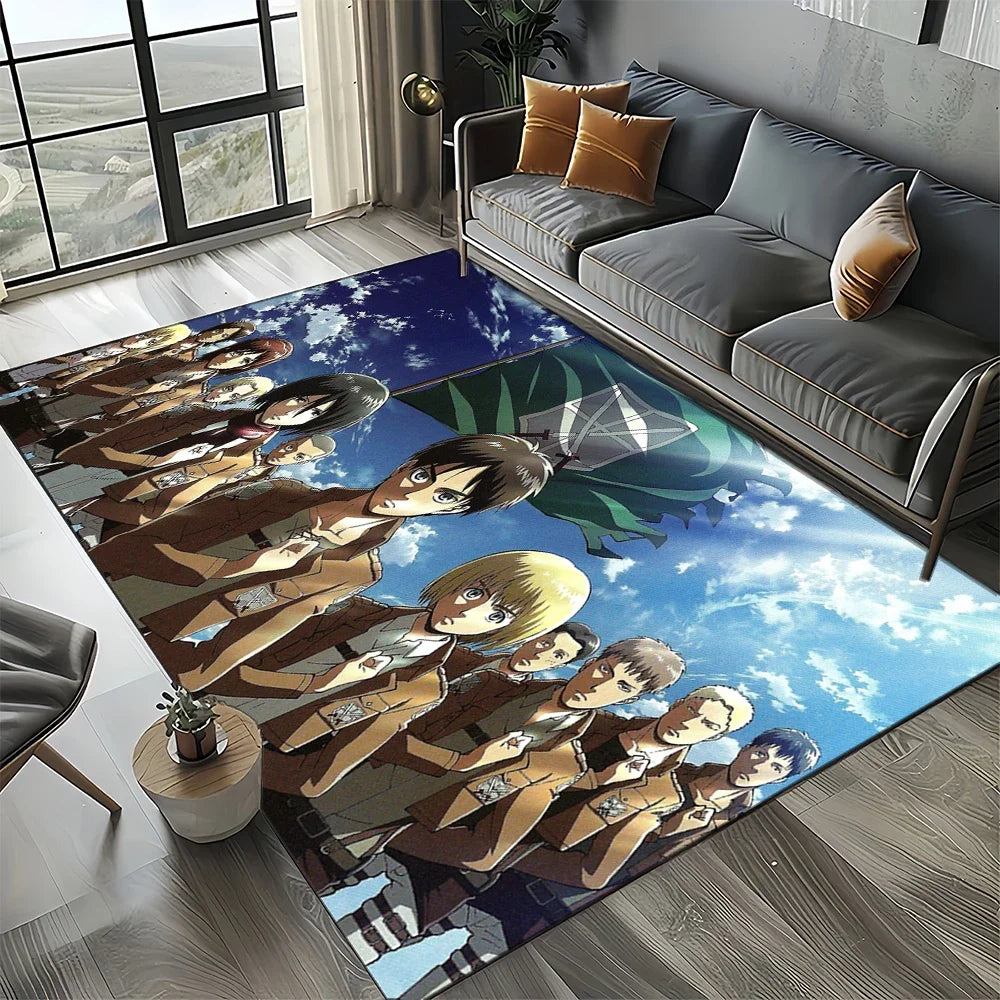 2025 Attack on Titan Eren Anime Cartoon Carpet Rug for Bedroom Living Room Home Sofa Decoration,kids Play Decor Floor Mat Gift