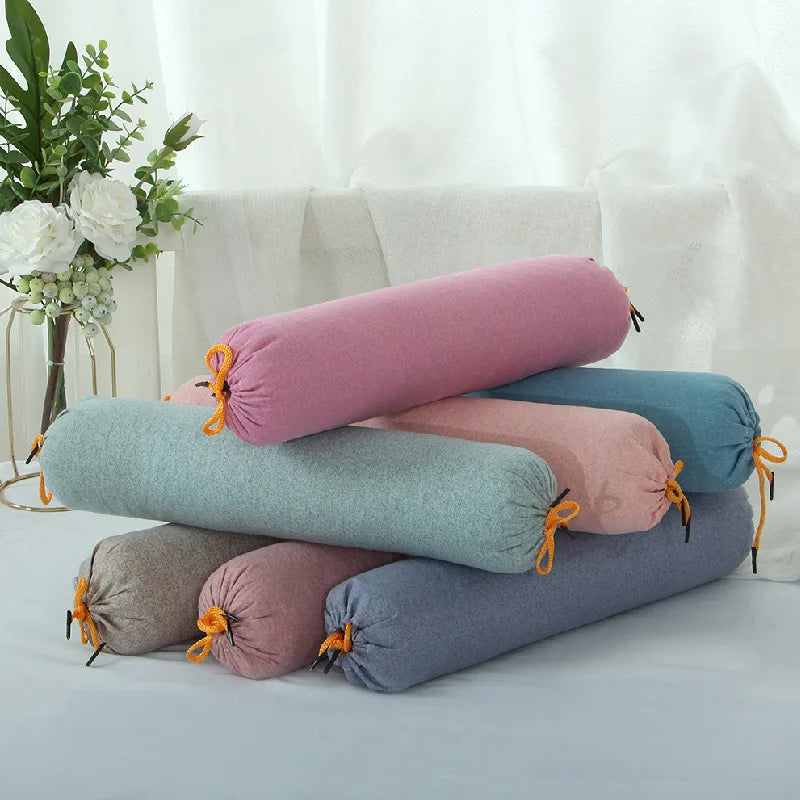 Cylindrical Bolster Pillowcase Double Drawstring Design Bed Sofa Neck Back Waist Support Body Cushion Cover Candy Pillow Cover