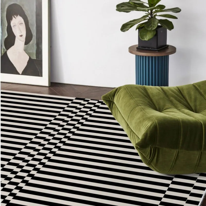 French Retro Rugs for Bedroom Checkerboard Living Room Decoration Carpet Ins Wind Plaid Bedside Floor Mat Large Area Plush Rug