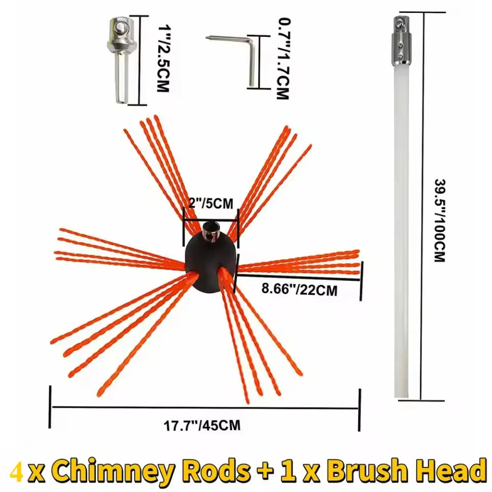 Chimney Cleaner Sweep Kit Nylon Electrical Drill Drive Flexible Rod Rotary Brush Head for Sweeping Away Flue Chimney Soot