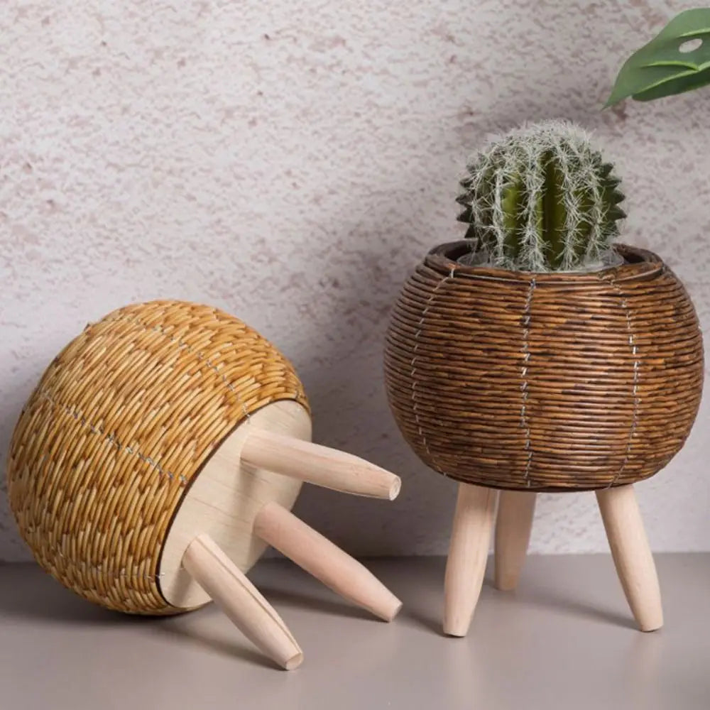 Fashion Rattan Woven Flower Pot Creative Flower Planters With Removable Legs Durable Hand Wove Plant Stand