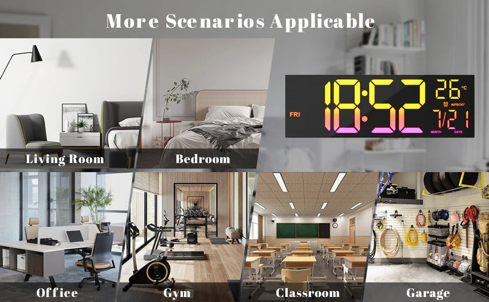 Digital Wall Clock Large Display 16.2" Digital Wall Clock with RGB Color Changing Remote Control Automatic Brightness LED Watch