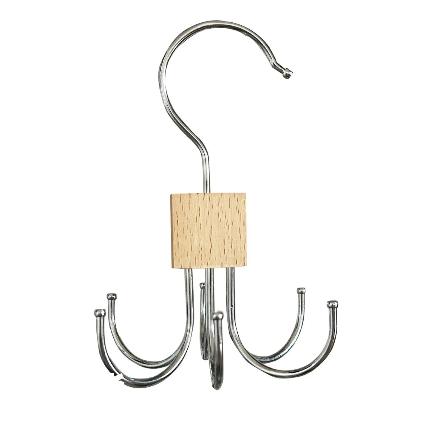Rotating Wooden Metal Belt Hanger Multi-Functional Closet Organizer for Belts Bras Ties and Scarves with Stainless Steel Hooks