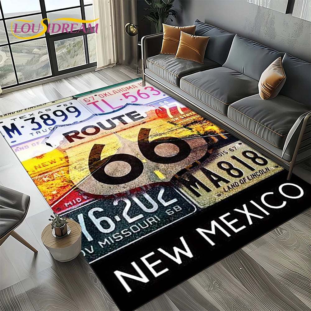Retro America Historic Route 66,Mother Road,mãe EstradaCarpet Rug for Living Room Bedroom Home Sofa,Area Rug Non-slip Floor Mat