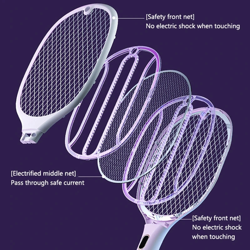 Multi Functional Bug Zapper Racket Usb Rechargeable Mosquito Killer Safe 3 In 1 Electric Mosquito Swatter Pest Control Supplies