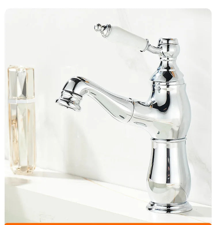 Gold Bathroom Ceramic handle Basin Faucets Pull Out Mixers Sink Faucet Washbasin Taps Water Tap Tapware Crane Brass Material
