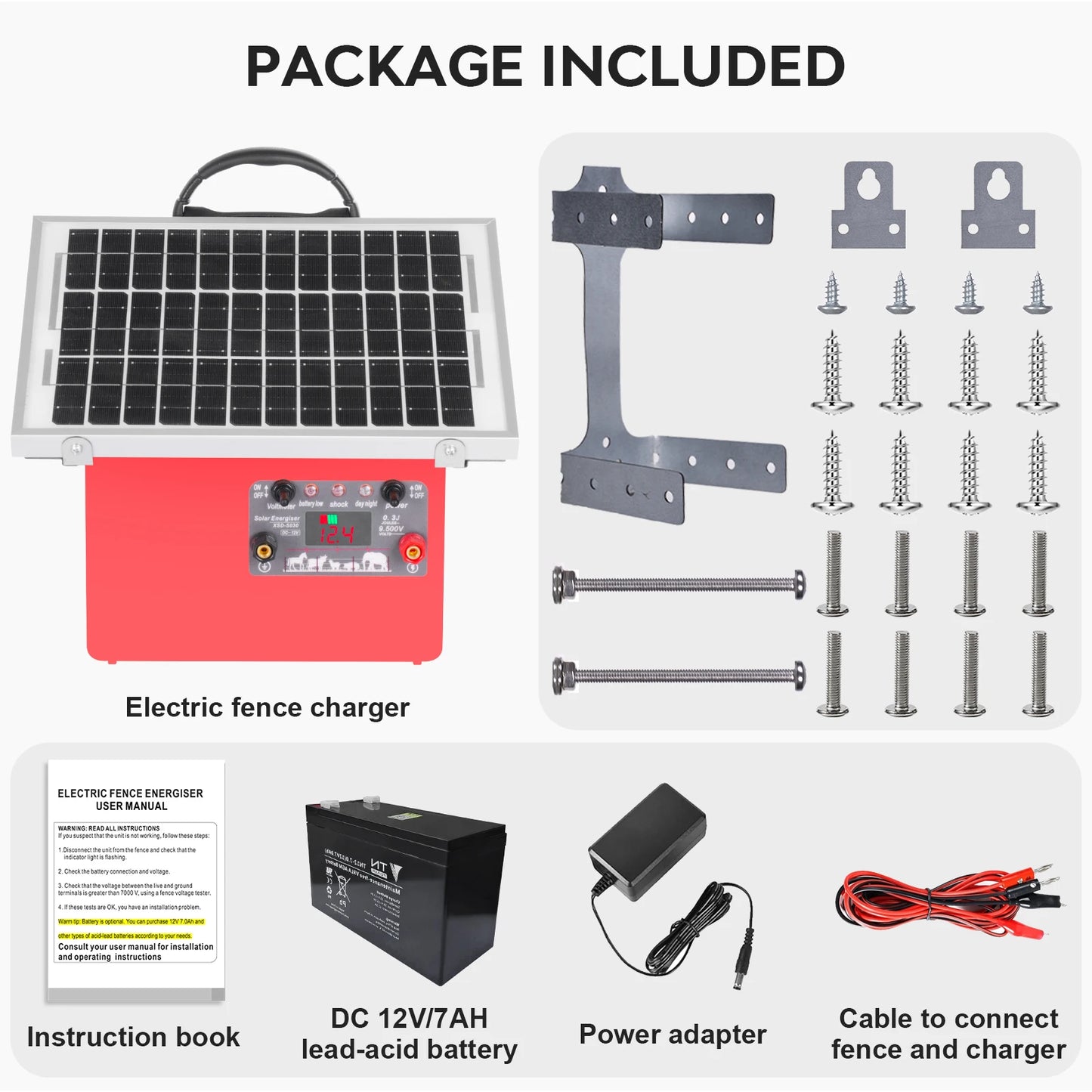 32KM/20 Miles Solar Electric Fence Charger for Livestock Prevent Predator Invasion Poultry with battery Electric Fence Energizer