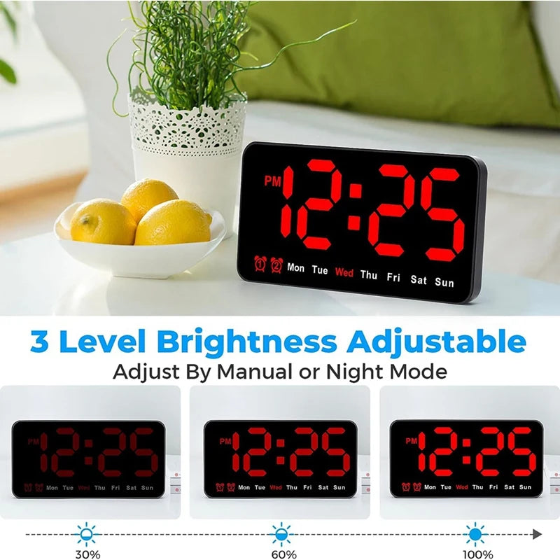Digital Wall Clock, 9Inch LED Digital Clock Large Display With 12/24H, Big Digits,Small Silent Wall Clock Durable (Red)